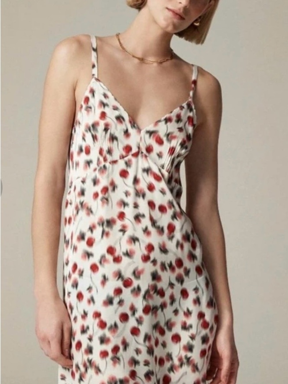 J.Crew Silky White Cherry-Print Dress